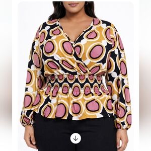Ashley Stewart Boho Abstract Cross Front Top Size 14/16